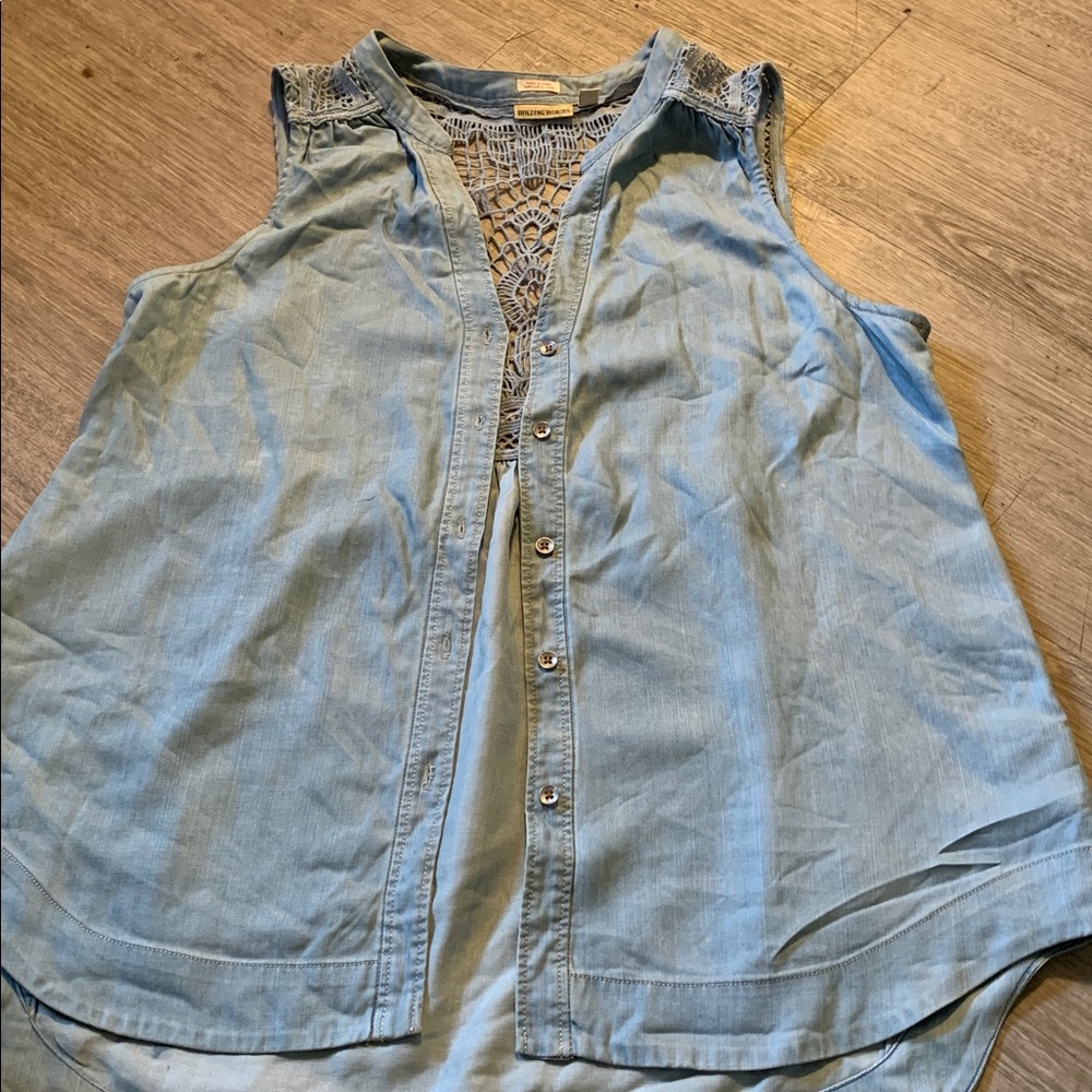 HOLDING HORSES Blue Lace-Accented Top